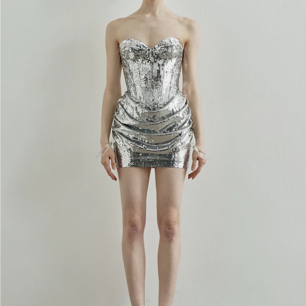 Glamorous Silver Strapless Sequin Dress